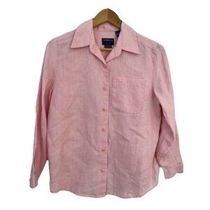 Liz Claiborne Irish Linen Button Down Top Women's Petite P Petal Pink Luxury